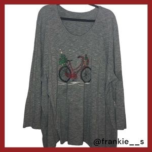 Catherines - Grey Long Sleeve Top with Red Christmas Bike Graphic